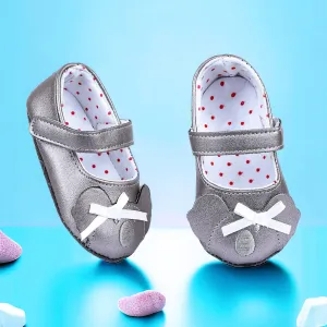 Baby Moo Koala Bow Applique Velcro Strap Anti-Skid Ballerina Booties - Grey