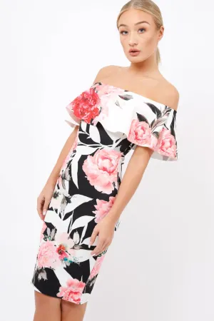 Black & White Floral Bardot dress - Martina