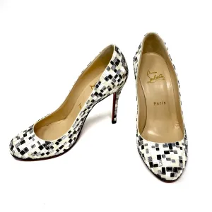 Christian Louboutin Simple Pump 100mm in Black White Sequins 38 | 7.5