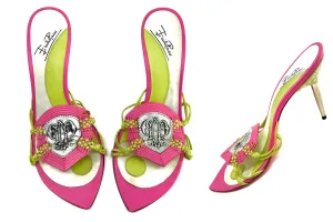 Emilio Pucci Pink Yellow Heels Medallion Crystal Embellished Size US8 | IT38.5