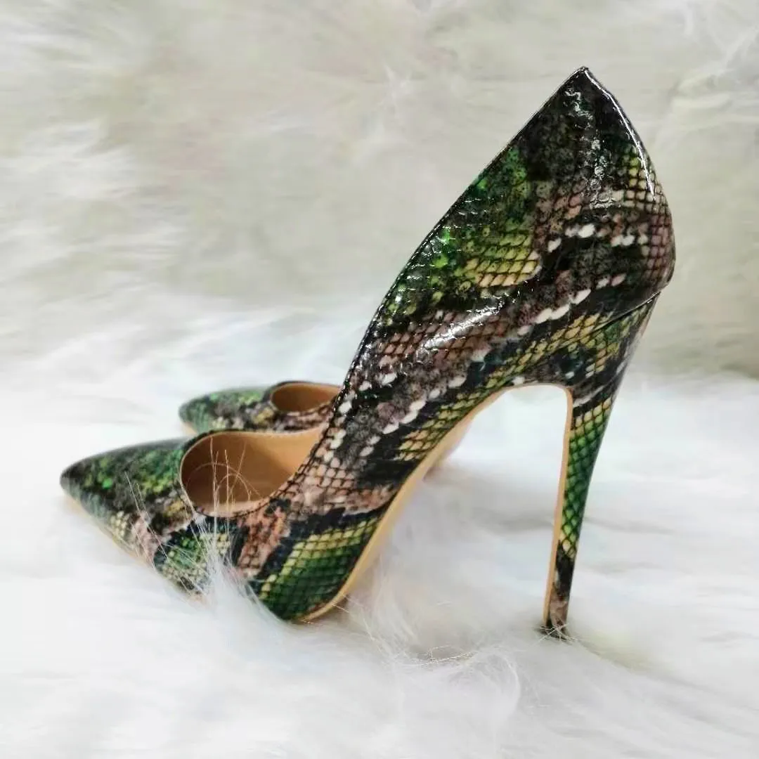 High-heels with green snakeskin pattern, Fashion Evening Party Shoes, yy18