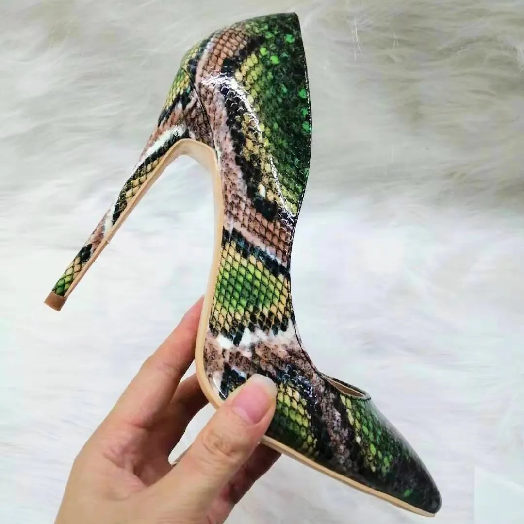 High-heels with green snakeskin pattern, Fashion Evening Party Shoes, yy18