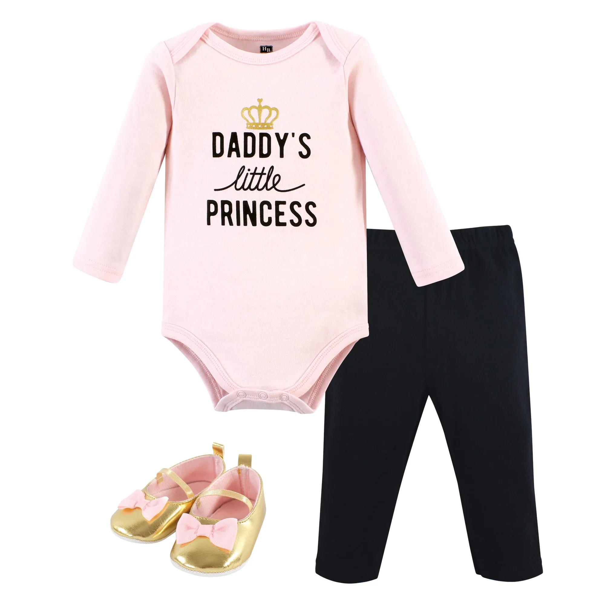 Hudson Baby Cotton Long Sleeve Bodysuit, Pant and Shoe Set, Daddys Little Princess