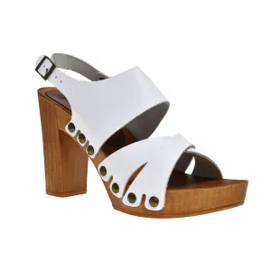 Leather platform sandal  in pine with back strap