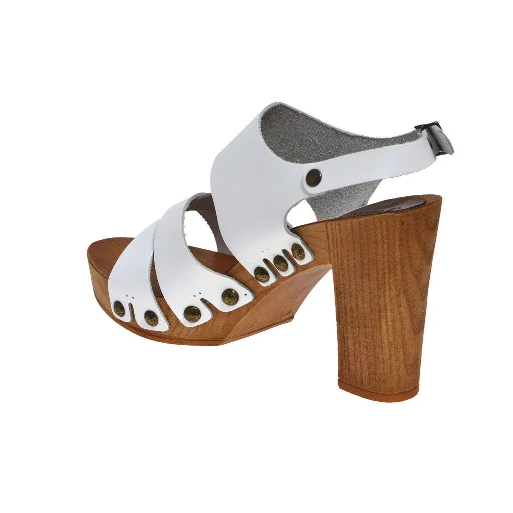 Leather platform sandal  in pine with back strap