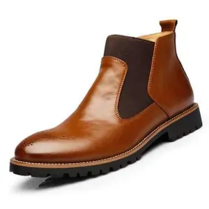 Men Comfortable Genuine Leather Elastic Band Ankle Boots