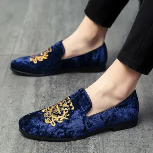 Men's Blue Velvet Gold Crest Opera Pump Driving Moccasins