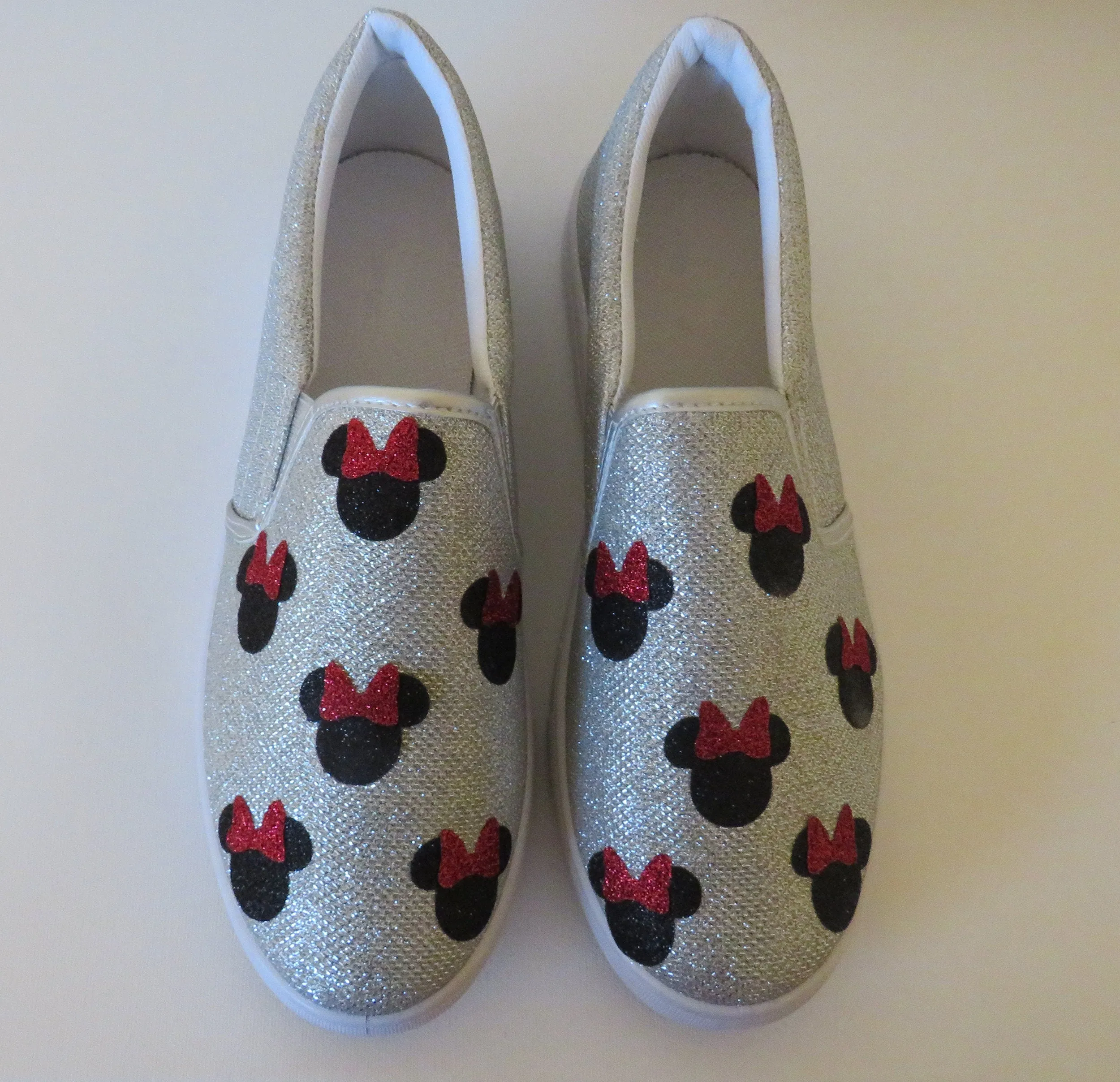 Mouse Glitter Bow Shoes, Personalized Women shoes / Silver Glitter Shoe