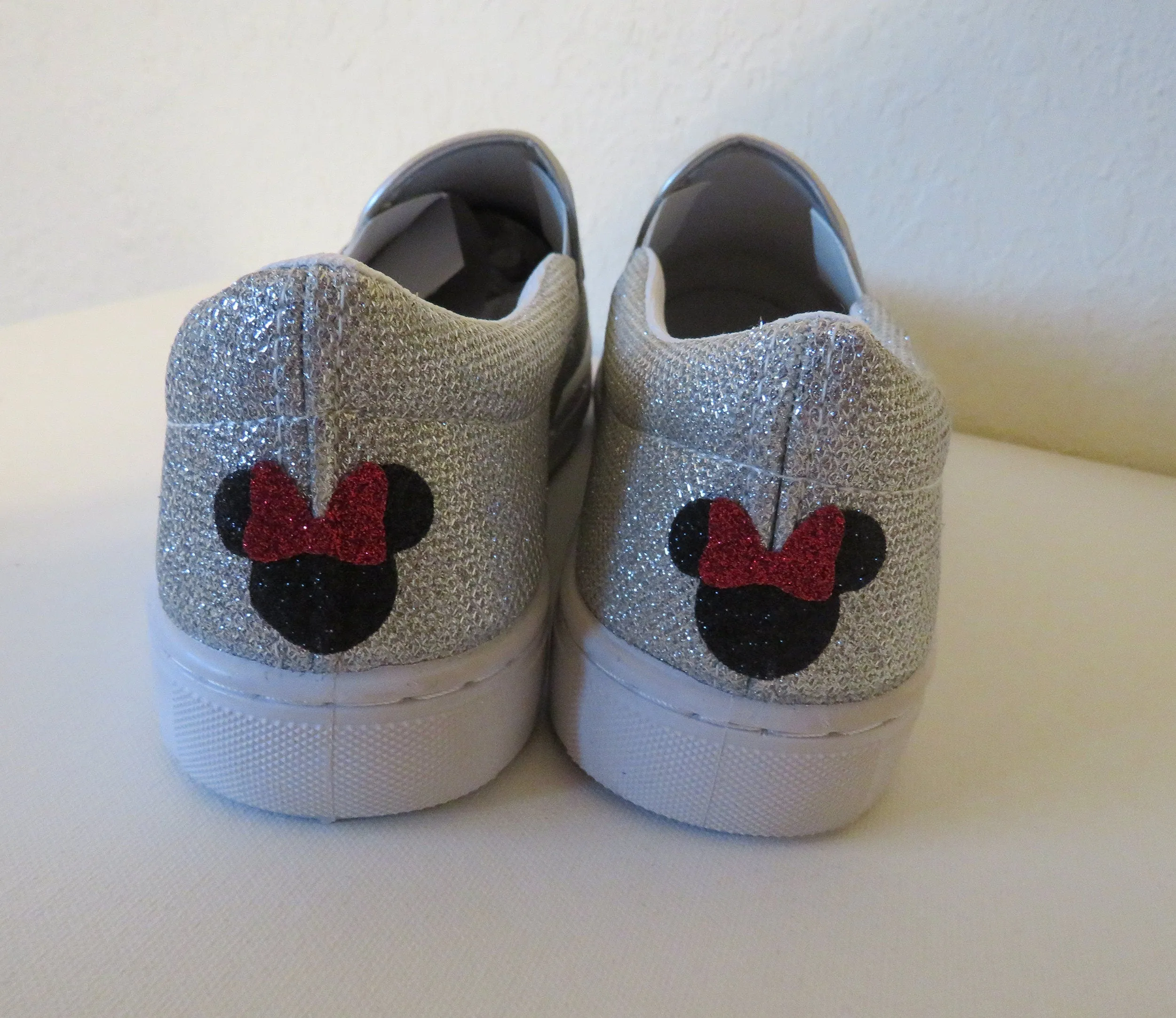 Mouse Glitter Bow Shoes, Personalized Women shoes / Silver Glitter Shoe