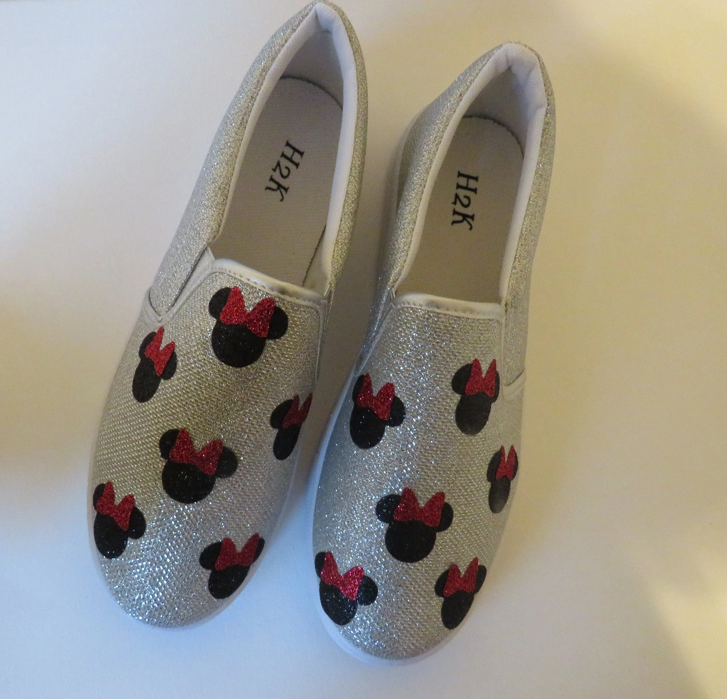 Mouse Glitter Bow Shoes, Personalized Women shoes / Silver Glitter Shoe