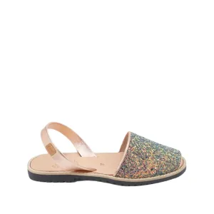 Shimmering Glitter Leather Sandals For Women - Madona - 1056R Strech