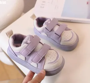 SOLID DOUBLE VELCRO CLOSURE SNEAKERS - PURPLE